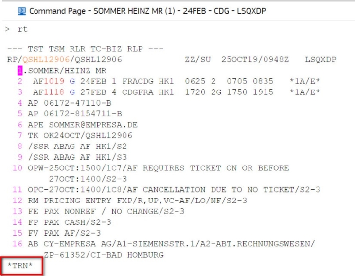 Amadeus Training Command Page